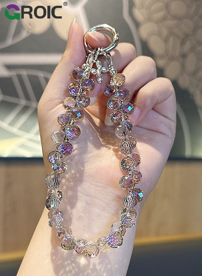 GROIC 2 Pcs Crystal Phone Wrist Strap Phone Charm Chain Keychain Beaded Cellphone Lanyard with Tether Tab Hands-Free Wristlet Bracelet Wrist Grip Strap for Women  - Image 3