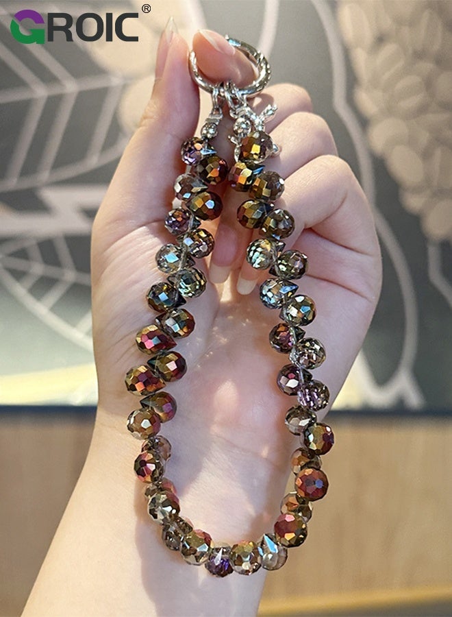 GROIC 2 Pcs Crystal Phone Wrist Strap Phone Charm Chain Keychain Beaded Cellphone Lanyard with Tether Tab Hands-Free Wristlet Bracelet Wrist Grip Strap for Women  - Image 4