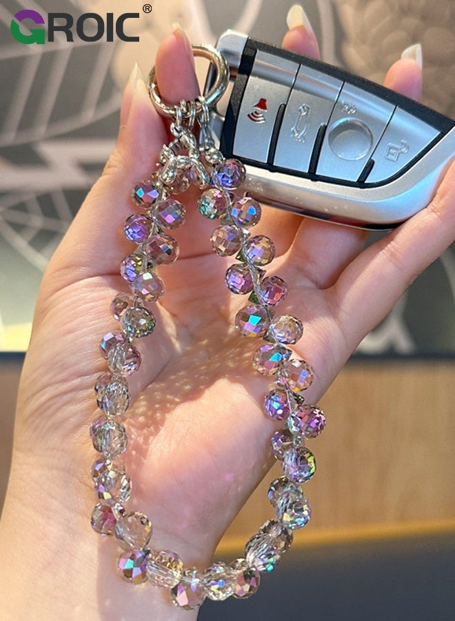 GROIC 2 Pcs Crystal Phone Wrist Strap Phone Charm Chain Keychain Beaded Cellphone Lanyard with Tether Tab Hands-Free Wristlet Bracelet Wrist Grip Strap for Women  - Image 5