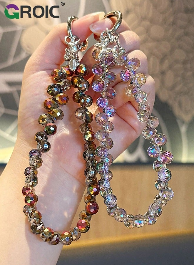 GROIC 2 Pcs Crystal Phone Wrist Strap Phone Charm Chain Keychain Beaded Cellphone Lanyard with Tether Tab Hands-Free Wristlet Bracelet Wrist Grip Strap for Women  - Image 1