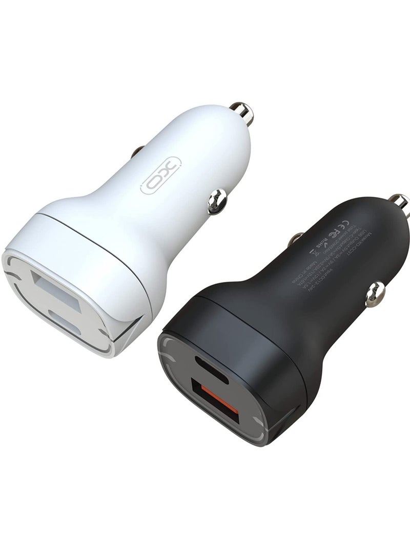 XO XO CC37 20W PD+QC Quick Charger Dual USB Fast Charging Car Power Adapter for 13 Pro/13 Pro Max/13/13 mini/12 Pro Max/11Pro Max, New iPad 9,iPad mini 6,Galaxy S20 S10,etc. (White) - Image 2