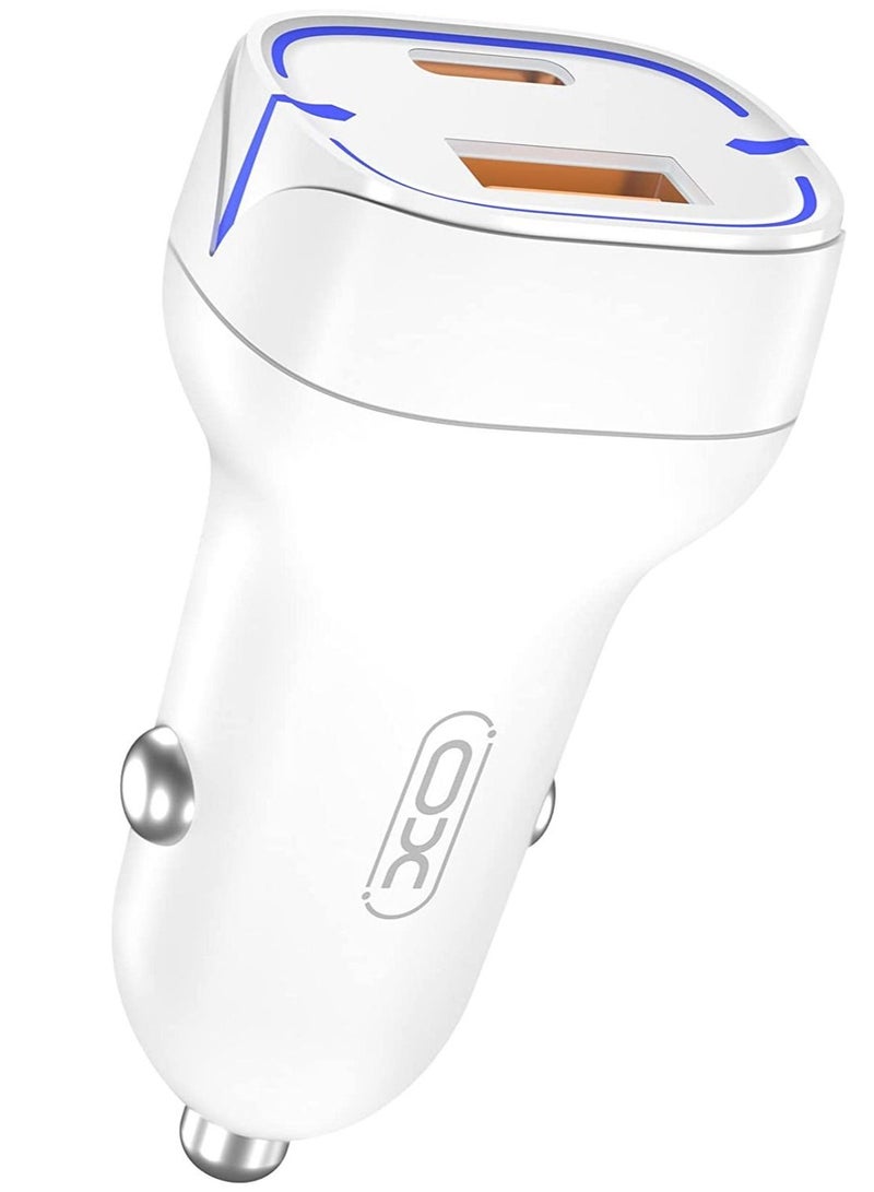 XO XO CC37 20W PD+QC Quick Charger Dual USB Fast Charging Car Power Adapter for 13 Pro/13 Pro Max/13/13 mini/12 Pro Max/11Pro Max, New iPad 9,iPad mini 6,Galaxy S20 S10,etc. (White) - Image 1