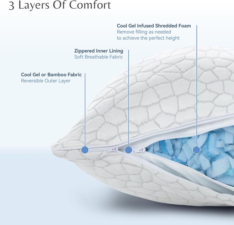 COOL GEL Reversible Shredded Memory Foam Pillow, Supportive and Comfortable, Standard 1-Pack - Image 3