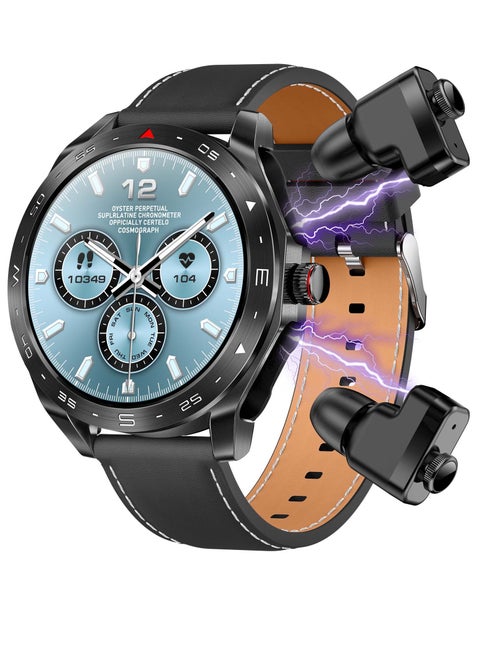 The new Haino Teko ST-5 2 in 1 watch features a high-resolution AMOLED screen - built-in earphones - innovative touch control - built-in speaker - Bluetooth v5.2 - fitness monitoring - phone notifications - stylish and modern design - water resistance - wireless charging - black.
