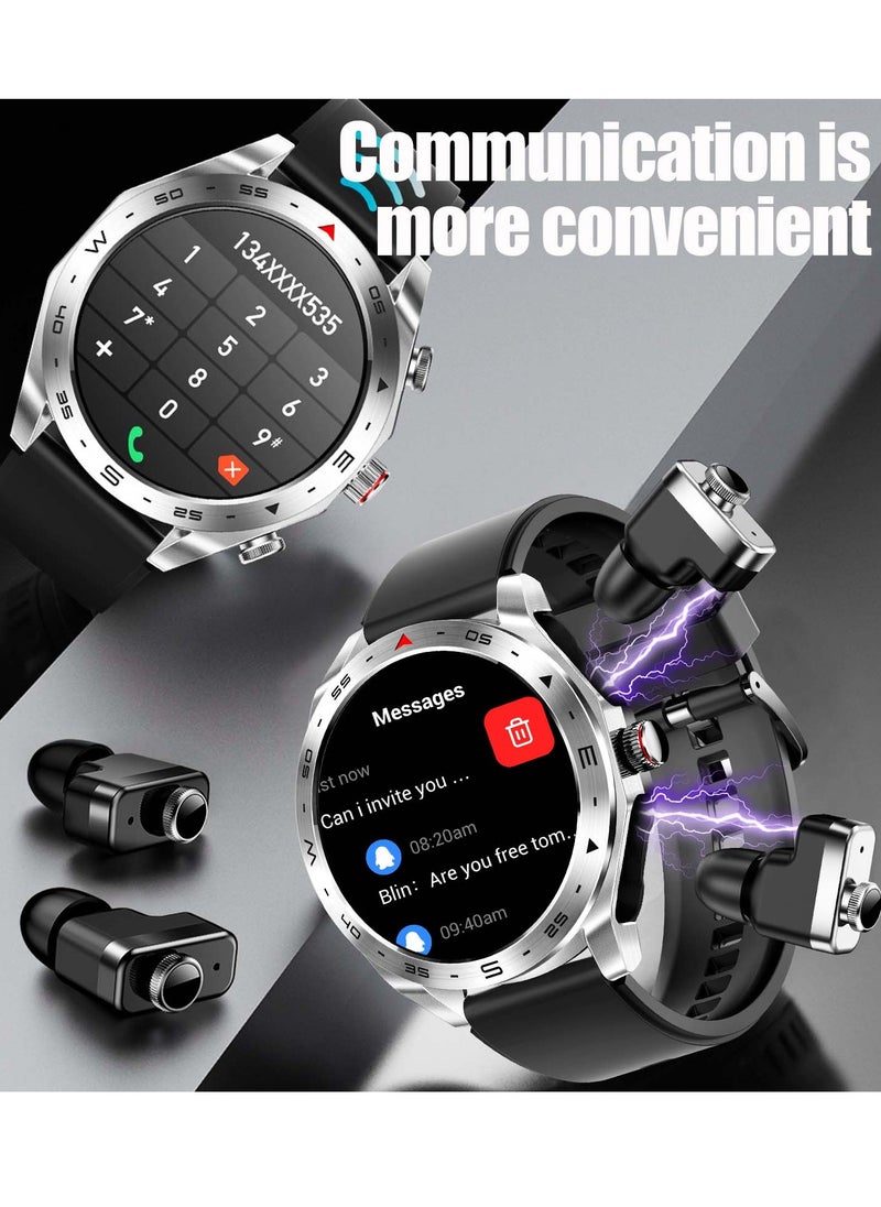 The new Haino Teko ST-5 2 in 1 watch features a high-resolution AMOLED screen - built-in earphones - innovative touch control - built-in speaker - Bluetooth v5.2 - fitness monitoring - phone notifications - stylish and modern design - water resistance - wireless charging - black.