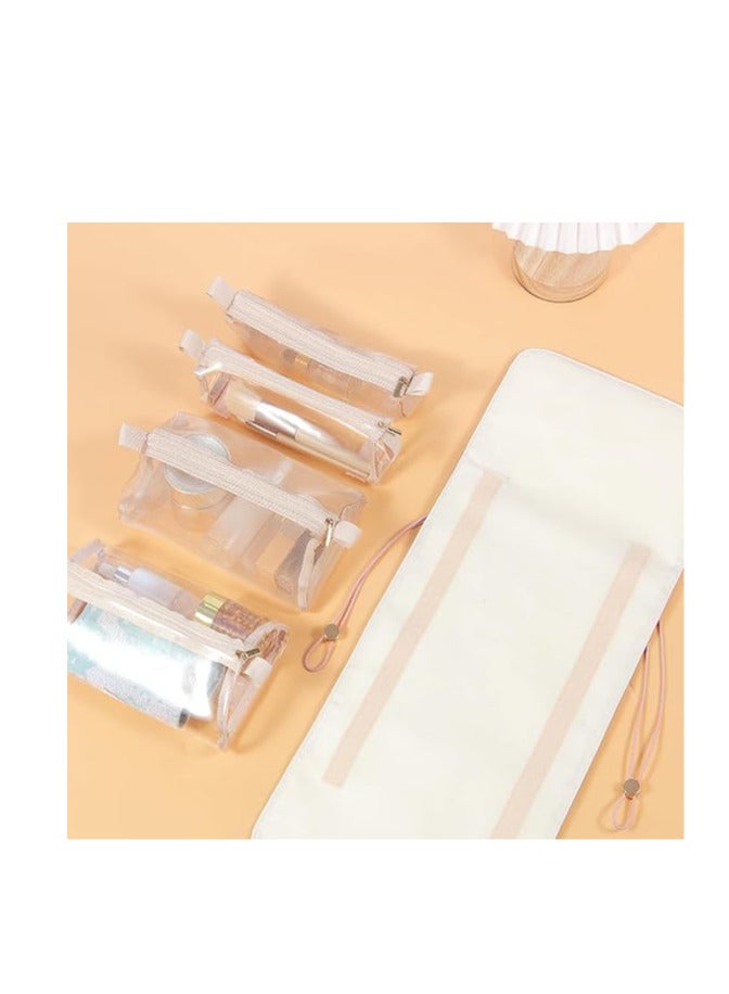 ECVV 4 in 1 Travel Cosmetic Bag Portable Roll-Up Toiletry Bag Foldable Make Up Storage Bag for Skin Care Products, with 4 Detachable Zipper Pouches - Image 3
