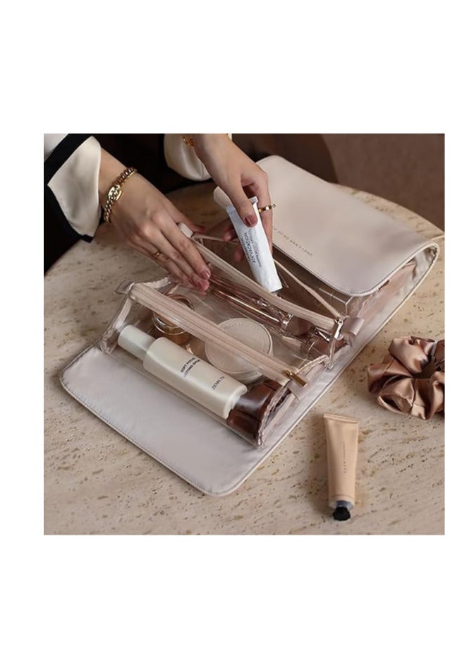 ECVV 4 in 1 Travel Cosmetic Bag Portable Roll-Up Toiletry Bag Foldable Make Up Storage Bag for Skin Care Products, with 4 Detachable Zipper Pouches - Image 5