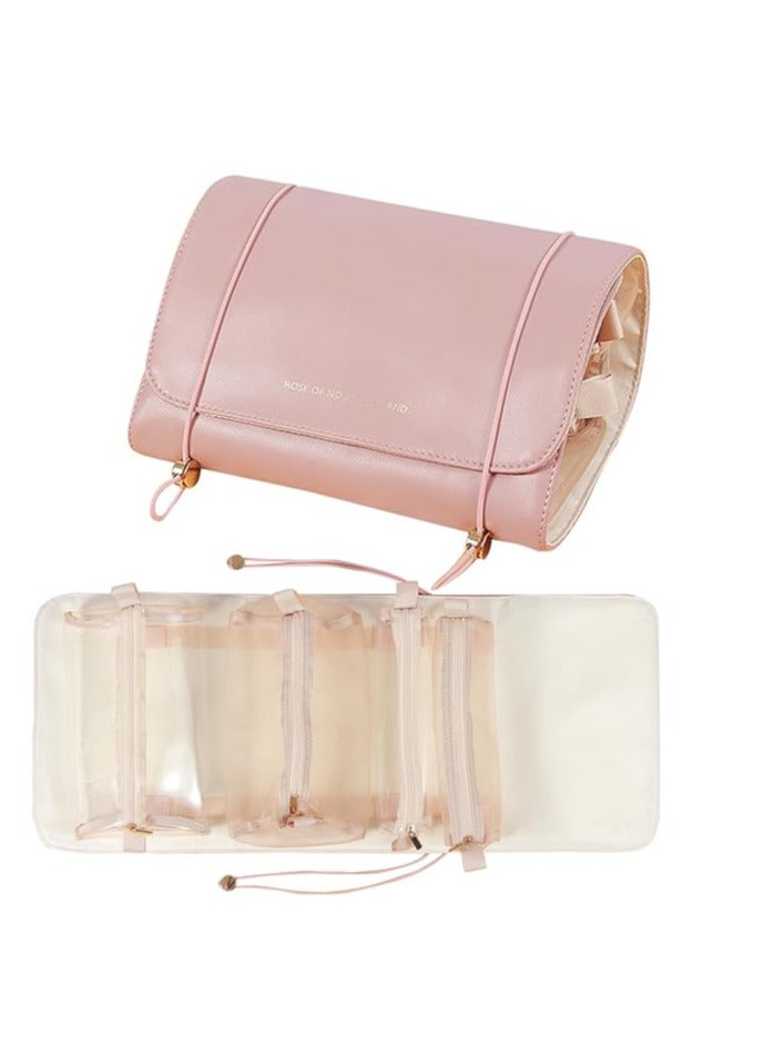 ECVV 4 in 1 Travel Cosmetic Bag Portable Roll-Up Toiletry Bag Foldable Make Up Storage Bag for Skin Care Products, with 4 Detachable Zipper Pouches - Image 1