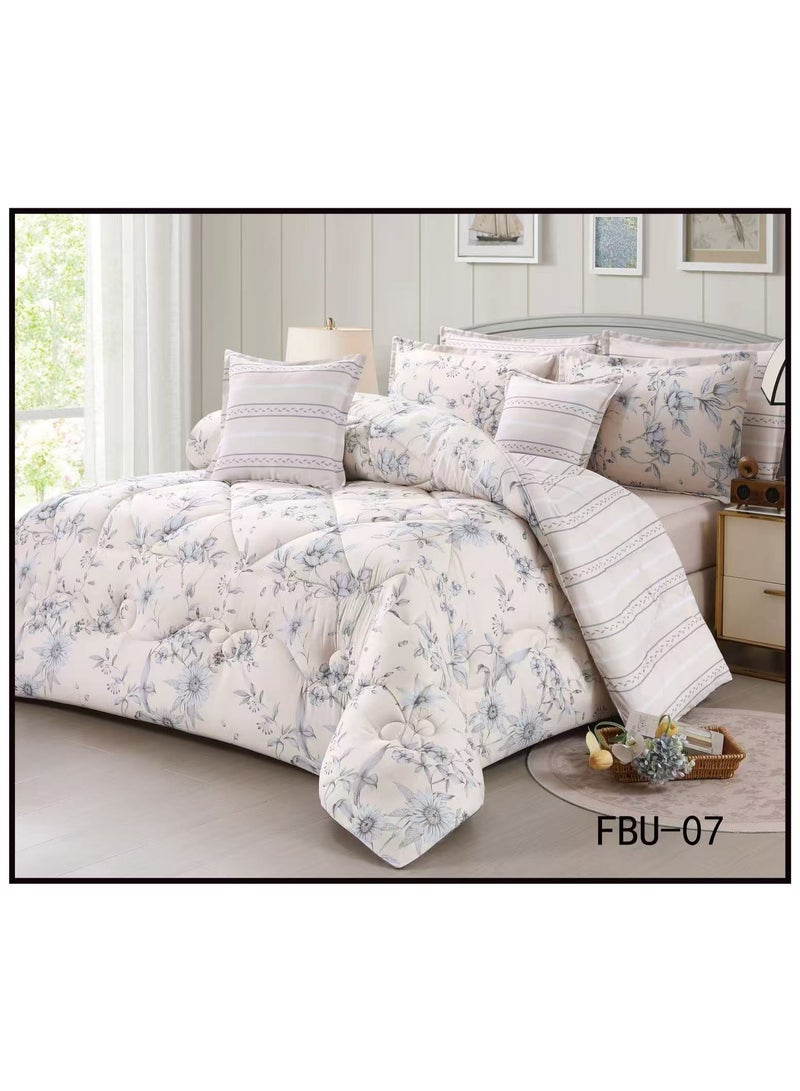 8-piece floral bedspread set for a double bed, modern design, size 260x240 cm.