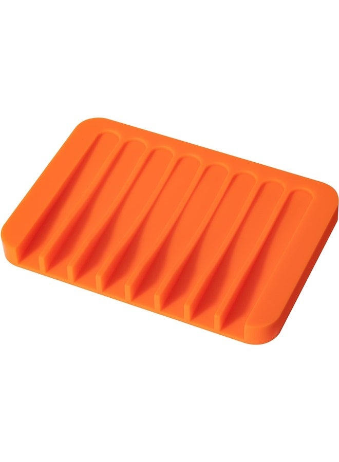 Soap Dish Shower Waterfall Soap Tray Soap Saver Soap Holder for Bathroom, Kitchen, Counter Top, Flexible Silicone - Orange  - Image 1