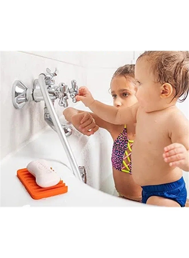 Soap Dish Shower Waterfall Soap Tray Soap Saver Soap Holder for Bathroom, Kitchen, Counter Top, Flexible Silicone - Orange  - Image 4