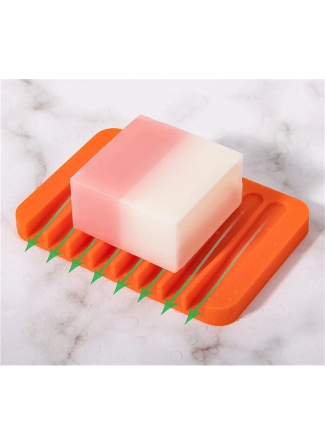 Soap Dish Shower Waterfall Soap Tray Soap Saver Soap Holder for Bathroom, Kitchen, Counter Top, Flexible Silicone - Orange  - Image 2