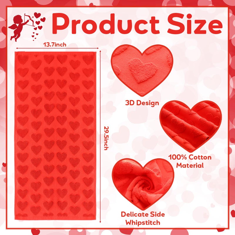 Oudain 3 Pcs 3D Jacquard Valentine's Day Hand Towels for Bathroom Valentine Red Heart Bath Towels 100% Cotton Decorative Soft Absorbent for Decorative Cooking Cleaning Drying, 29.5 x 13.7 Inch - Image 2