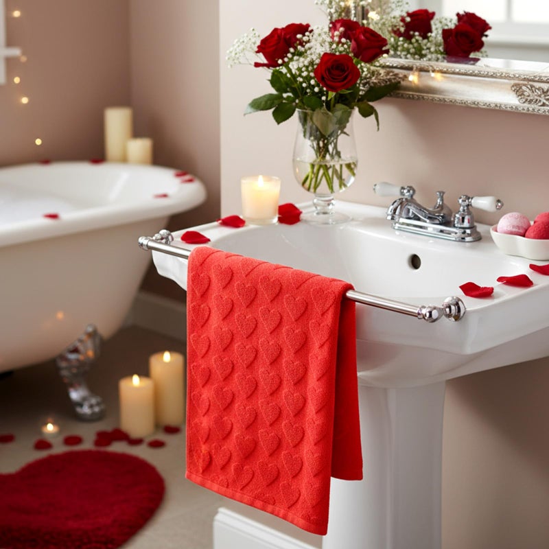 Oudain 3 Pcs 3D Jacquard Valentine's Day Hand Towels for Bathroom Valentine Red Heart Bath Towels 100% Cotton Decorative Soft Absorbent for Decorative Cooking Cleaning Drying, 29.5 x 13.7 Inch - Image 5