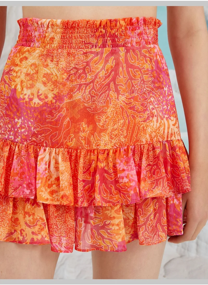 KOTON Patterned Frilled Mini Skirt