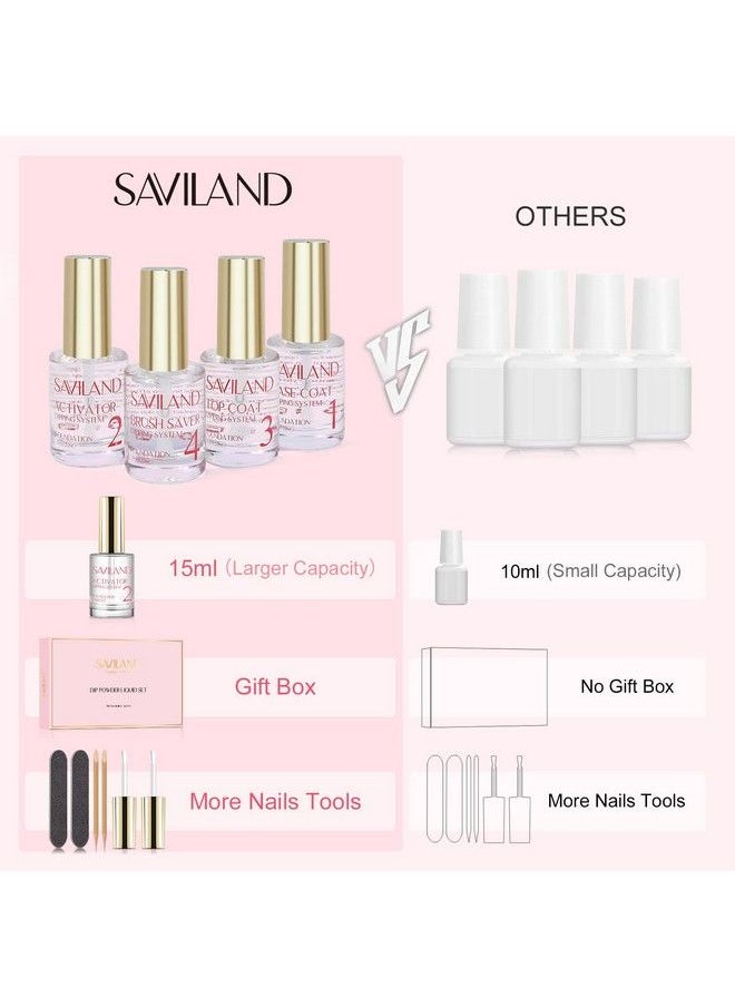 Saviland Dip Powder Liquid Set 15Ml0.5Oz10 Pcs With Basetop Coat Activator Brush Saver Nail File Necessary Tools For Dip Powder Nail Set No Nail Lamp Needed Beautiful Gift For Ladies  - Image 4
