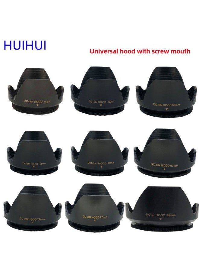 Camera Universal Screw Lotus Cover 49mm -82mm Caliber Lens Hood SLR Camera Sunshade-Color:55MM  - Image 1