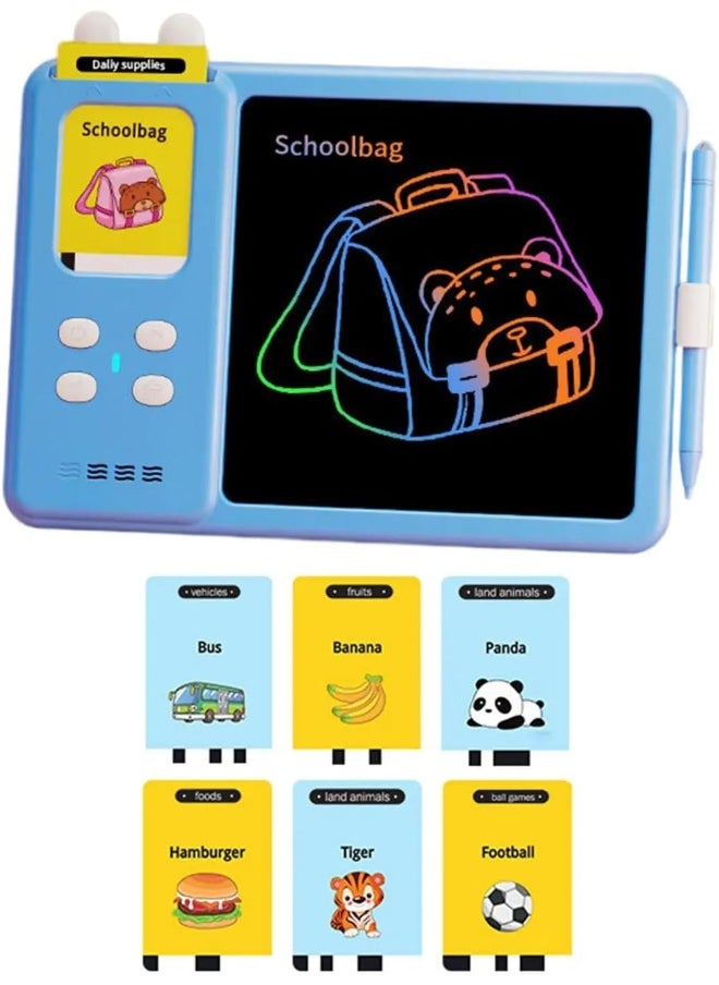 SAFENHAND Talking Flash Cards Drawing Tablet with 224 Sight English Words, LCD Educational Writing Board, Talk and Write 2-in-1 Toddler Toy for Kids (BLUE, 8INCH)  - Image 1