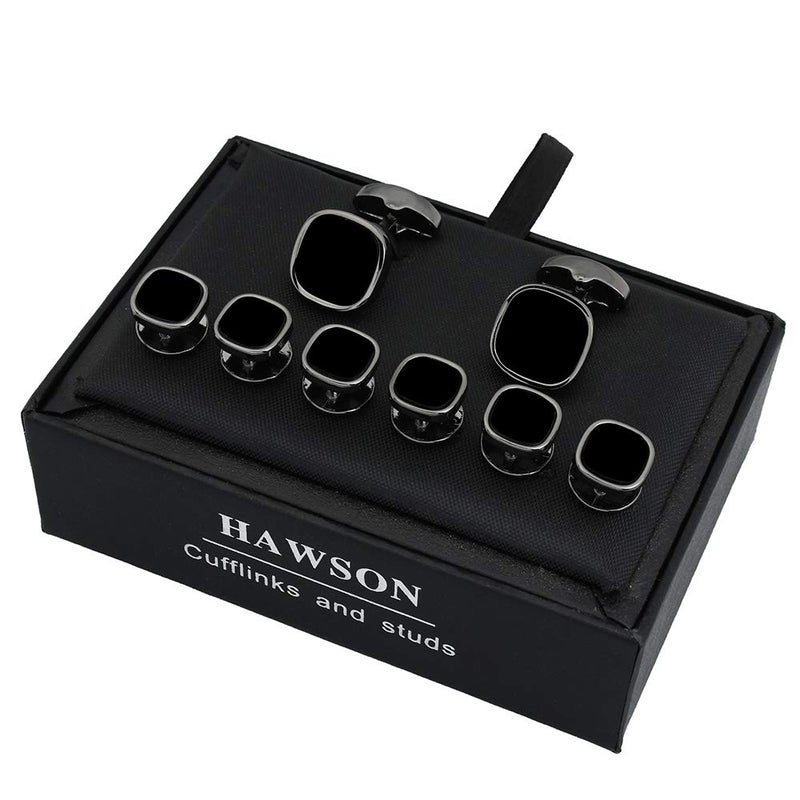 HAWSON Cufflinks and Studs for Men-Black Stone Mens Fashion Gun-Black Cufflinks and Tuxedo Shirt Studs set for Regular Weeding Business Accessories - Image 5