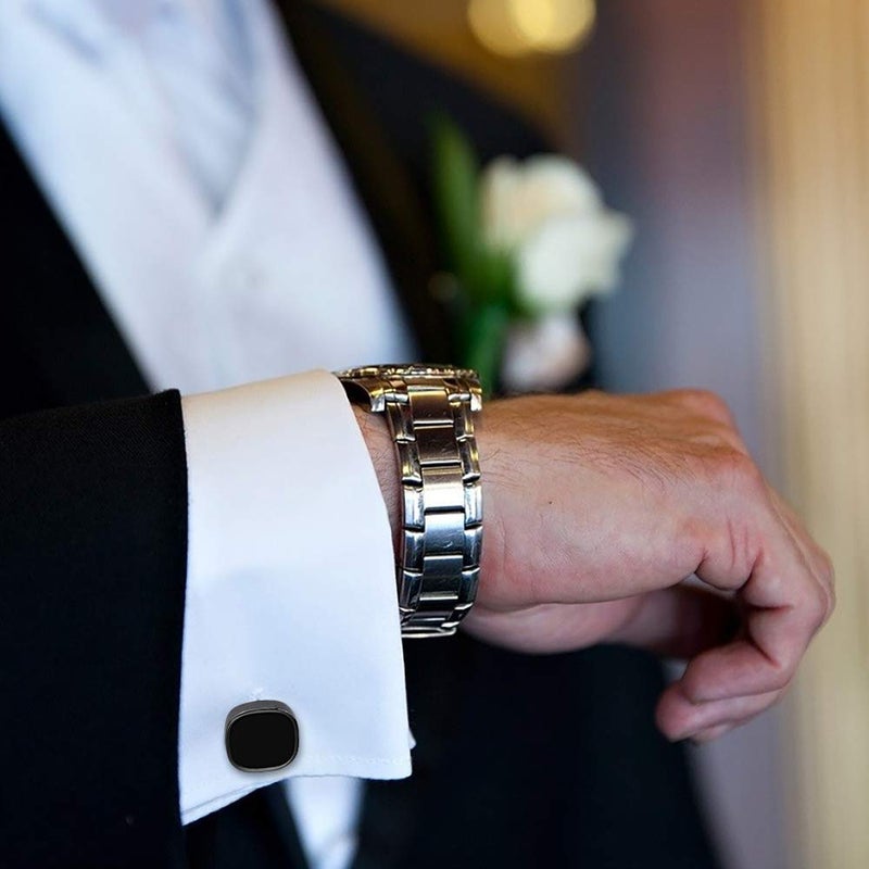 HAWSON Cufflinks and Studs for Men-Black Stone Mens Fashion Gun-Black Cufflinks and Tuxedo Shirt Studs set for Regular Weeding Business Accessories - Image 2