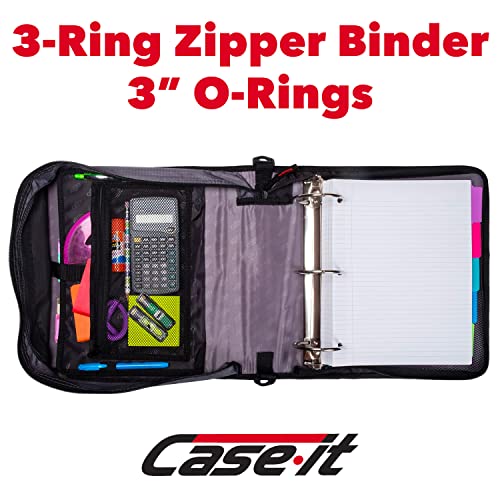 Case it Case-it The Mighty Zip Tab Zipper Binder - 3 Inch O-Rings - 5 Color Tab Expanding File Folder - Multiple Pockets - 600 Sheet Capacity - Comes with Shoulder Strap - Black D-156-B - Image 2