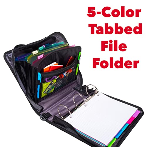 Case it Case-it The Mighty Zip Tab Zipper Binder - 3 Inch O-Rings - 5 Color Tab Expanding File Folder - Multiple Pockets - 600 Sheet Capacity - Comes with Shoulder Strap - Black D-156-B - Image 4