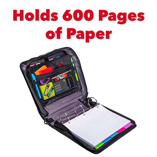 Case it Case-it The Mighty Zip Tab Zipper Binder - 3 Inch O-Rings - 5 Color Tab Expanding File Folder - Multiple Pockets - 600 Sheet Capacity - Comes with Shoulder Strap - Black D-156-B - Image 3