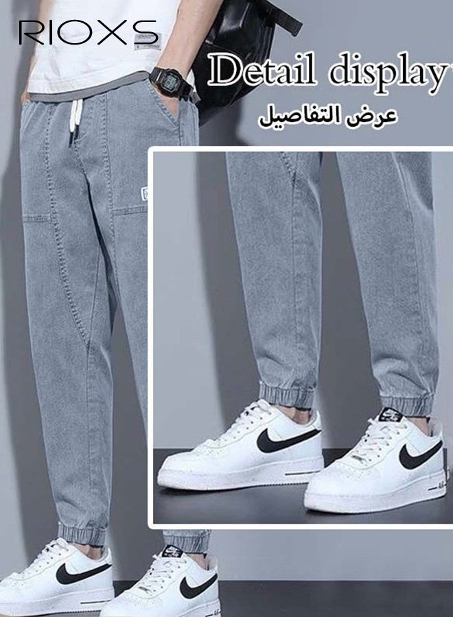 RIOXS Men's Casual Jeans With Loose Legs Teen Jogging Fashion Long Pants Elastic Waist Downstring Denim Pants with 4 Pockets - Image 3
