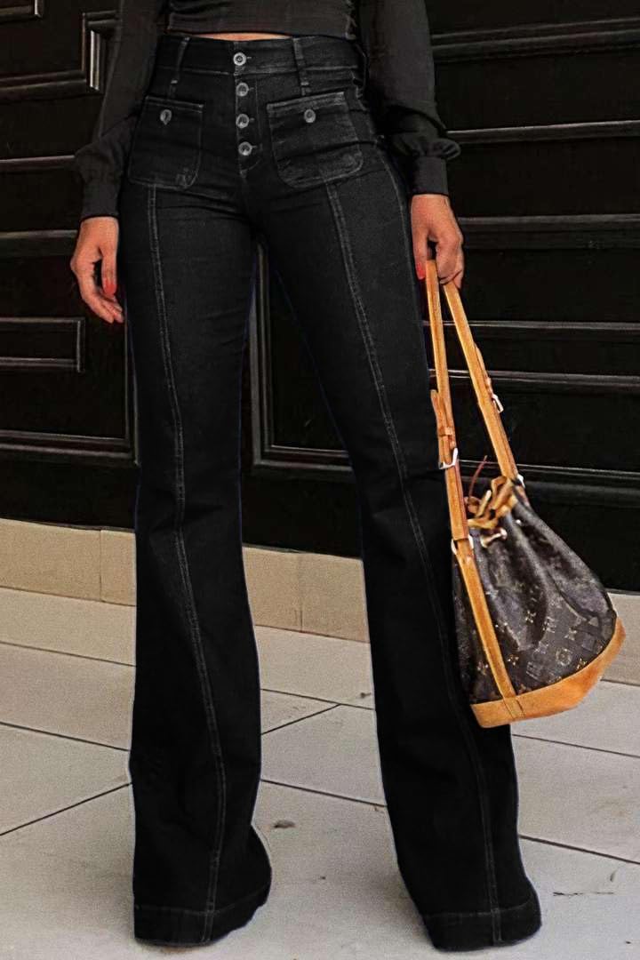 yoeasy Women's Flare Bell Bottom High Waist Jeans Vintage Stretch Bootcut Denim Trouser with Pocket (Medium, Black) - Image 3