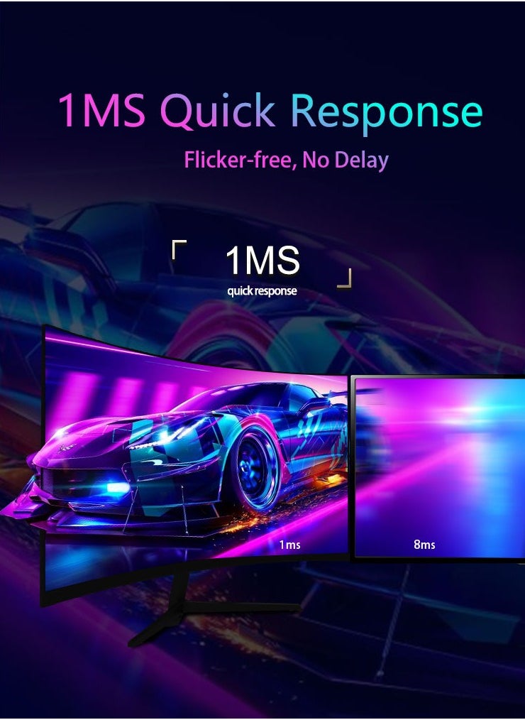HILUKE - 27 Inch Curved Gaming Monitor,QHD 2560 x 1440 Computer Monitor 165Hz,16:9 Wide HDR Display,FreeSync,1ms Response,2* HDMI & DisplayPort,Tilt Adjustable - Image 1