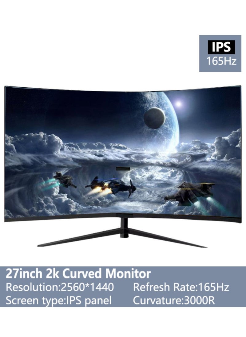 HILUKE - 27 Inch Curved Gaming Monitor,QHD 2560 x 1440 Computer Monitor 165Hz,16:9 Wide HDR Display,FreeSync,1ms Response,2* HDMI & DisplayPort,Tilt Adjustable - Image 1