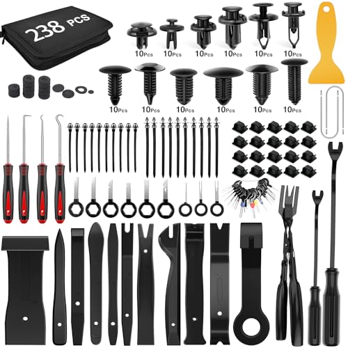 GOOACC 238Pcs Trim Removal Tool, Auto Push Pin Bumper Retainer Clip Set Fastener Terminal Remover Tool Adhesive Cable Clips Kit Car Panel Radio Removal Auto Clip Pliers, Black - Image 1