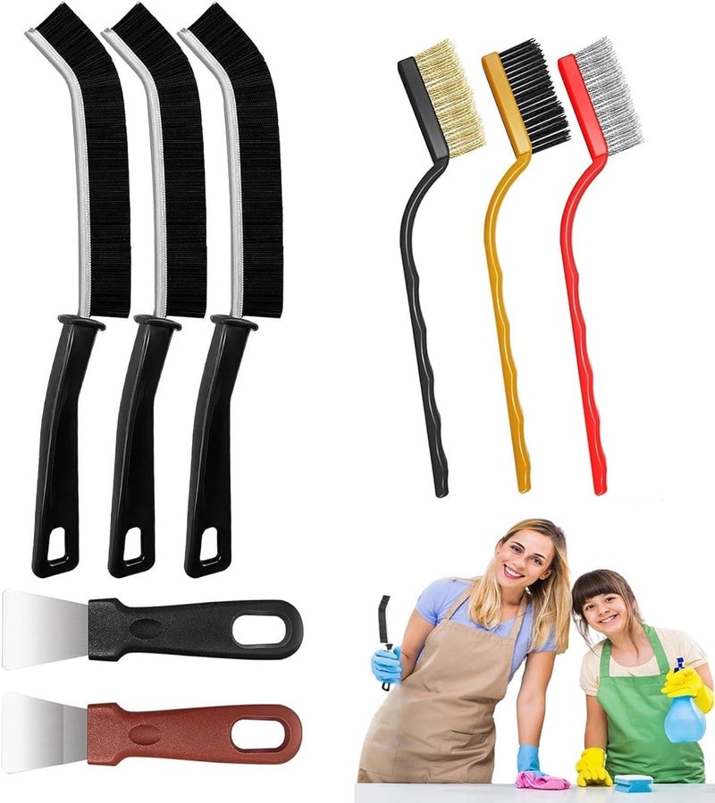 SWAMINE Gap Cleaning Brush Hard-Bristled Crevice Cleaning Brush Multi-Functional Dead-End Cleaning Brush Kitchen Copper Wire Brush,Small Spatula for Kitchen, Bathroom, Fan, Window Rails(8Pcs) - Image 1