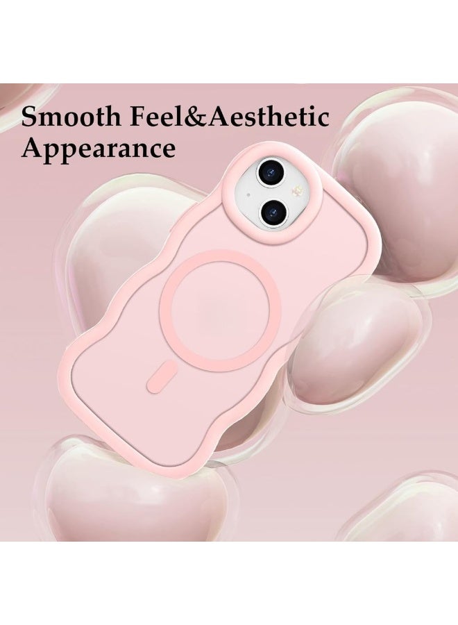 Stronger Magnetic For IPhone 14 Plus Case [Non-slip Grip] [Upgrade Strong Magnetic] Slim Protective Matte Silicone With Curly Wave Edges Translucent Back Pink - Image 5