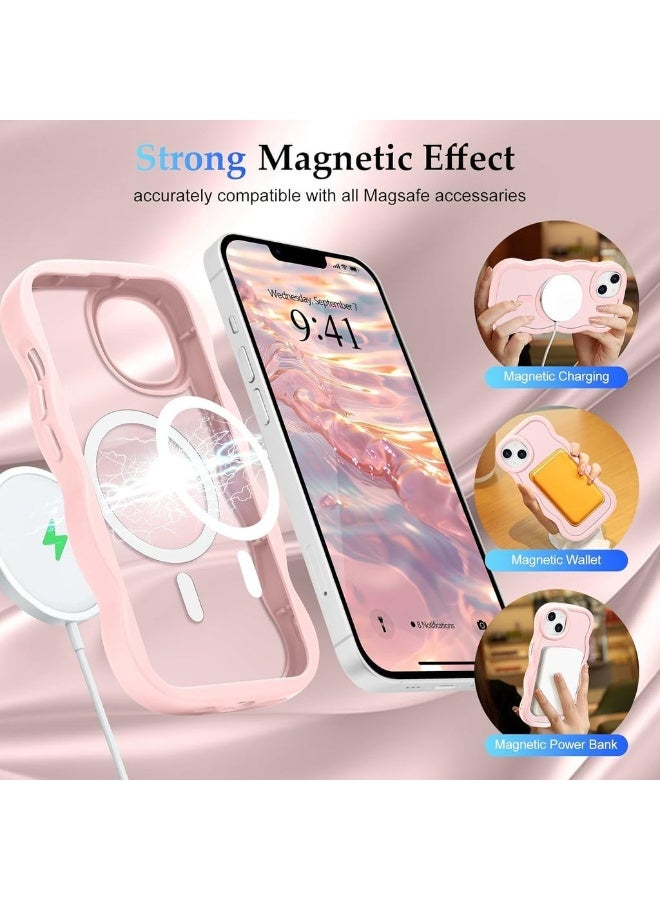 Stronger Magnetic For IPhone 14 Plus Case [Non-slip Grip] [Upgrade Strong Magnetic] Slim Protective Matte Silicone With Curly Wave Edges Translucent Back Pink - Image 2