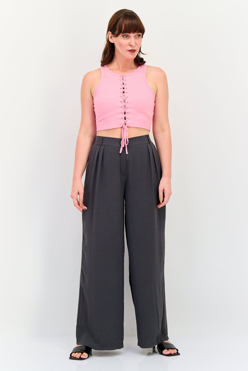 Sinsay Women Round Neck Sleeveless Textured Tank Top, Pink - Image 4