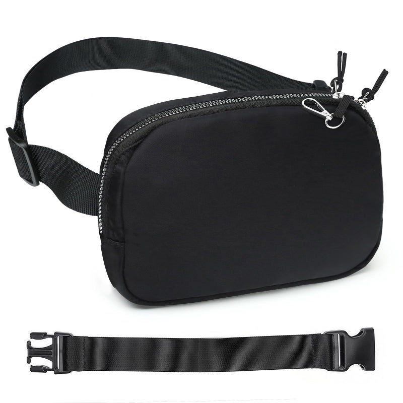 Fependu 2 Way Zipper Mini Belt Bag for Women, RFID Small Fanny Pack, Womens Fashion Waist Packs Purse with Extender Strap, Nylon Men Crossbody Bum Bags with Key Hook for Traveling Running, Black - Image 1