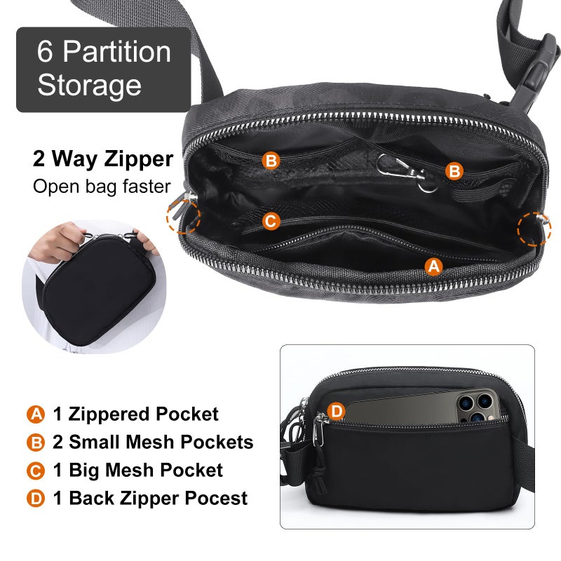 Fependu 2 Way Zipper Mini Belt Bag for Women, RFID Small Fanny Pack, Womens Fashion Waist Packs Purse with Extender Strap, Nylon Men Crossbody Bum Bags with Key Hook for Traveling Running, Black - Image 4