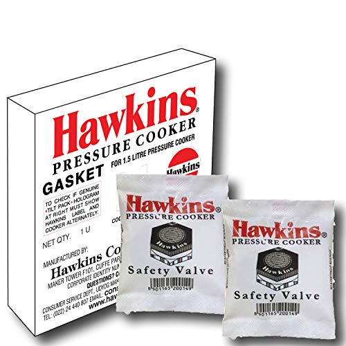 Hawkins Rubber Gasket 2 Units For 1.5liter Pressure Cooker And 2 Units Of Safety Valve, Assorted - Image 1