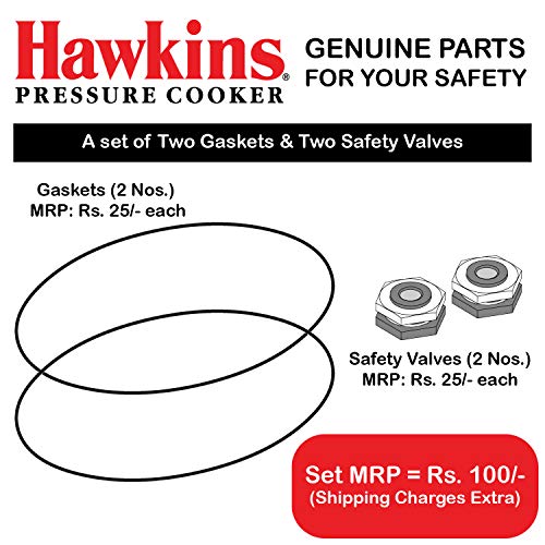 Hawkins Rubber Gasket 2 Units For 1.5liter Pressure Cooker And 2 Units Of Safety Valve, Assorted - Image 2
