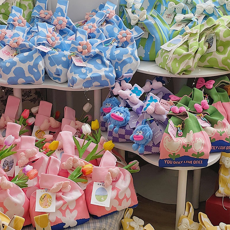Cute Flower Gift Bag 512 Nurses Day Satchel Knitted Bag Woven Bag Wrist Bag Gift Bag For Mom - Image 4