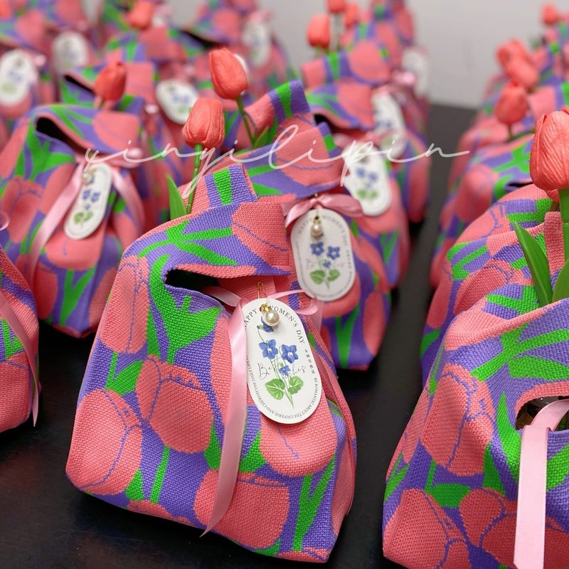 Cute Flower Gift Bag 512 Nurses Day Satchel Knitted Bag Woven Bag Wrist Bag Gift Bag For Mom - Image 3