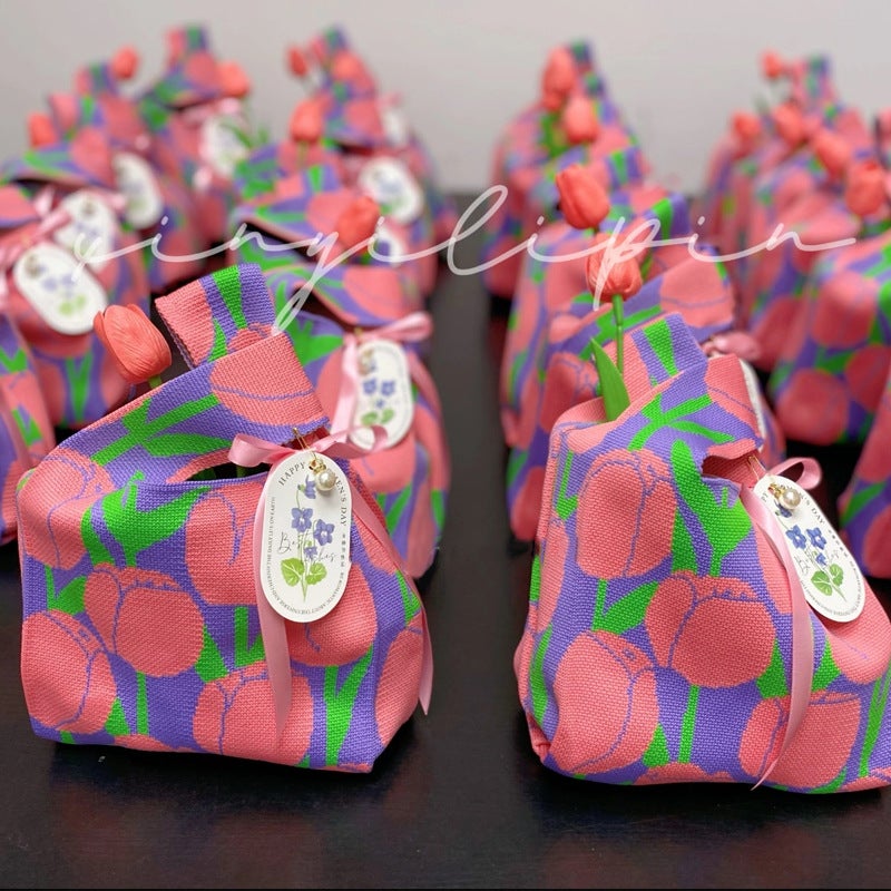 Cute Flower Gift Bag 512 Nurses Day Satchel Knitted Bag Woven Bag Wrist Bag Gift Bag For Mom - Image 2