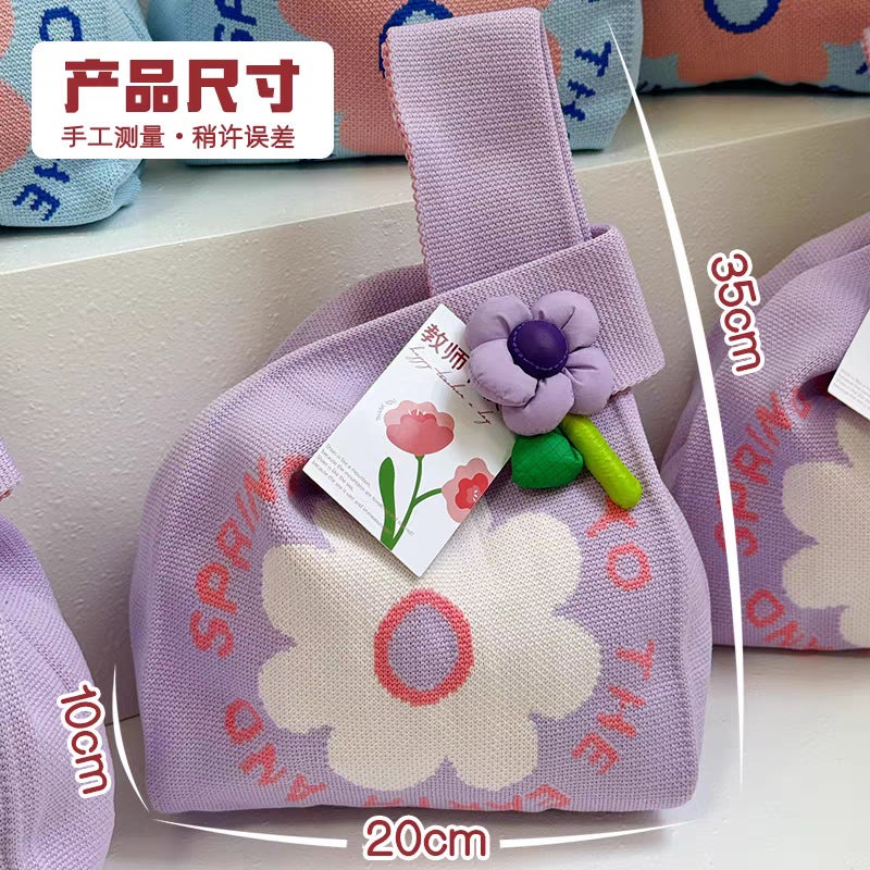 Cute Flower Gift Bag 512 Nurses Day Satchel Knitted Bag Woven Bag Wrist Bag Gift Bag For Mom - Image 5