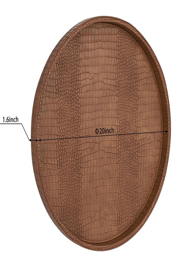 HofferRuffer Extra Large Round Serving Tray 20'', Elegant Oversized Faux Leather Circle Ottoman Table Tray, Serve Tea Coffee Breakfast in Bedroom Living Room Kitchen (Brown) - Image 2