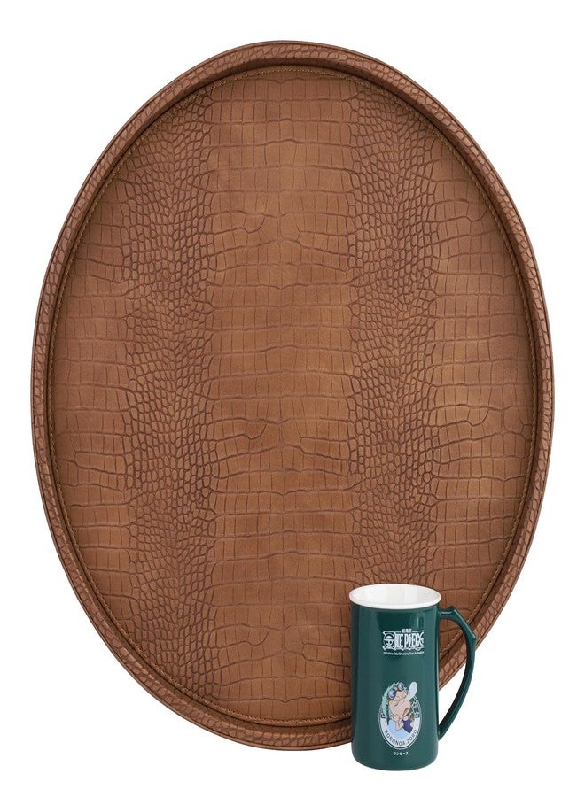 HofferRuffer Extra Large Round Serving Tray 20'', Elegant Oversized Faux Leather Circle Ottoman Table Tray, Serve Tea Coffee Breakfast in Bedroom Living Room Kitchen (Brown) - Image 1