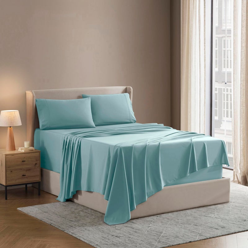Nestl Nestl Short Queen Sheet Set  1800 UltraSoft Microfiber  Double Brushed  Deep Pockets  Easy Fit  4 Piece Set  Bed Sheets Short Queen Light Blue 