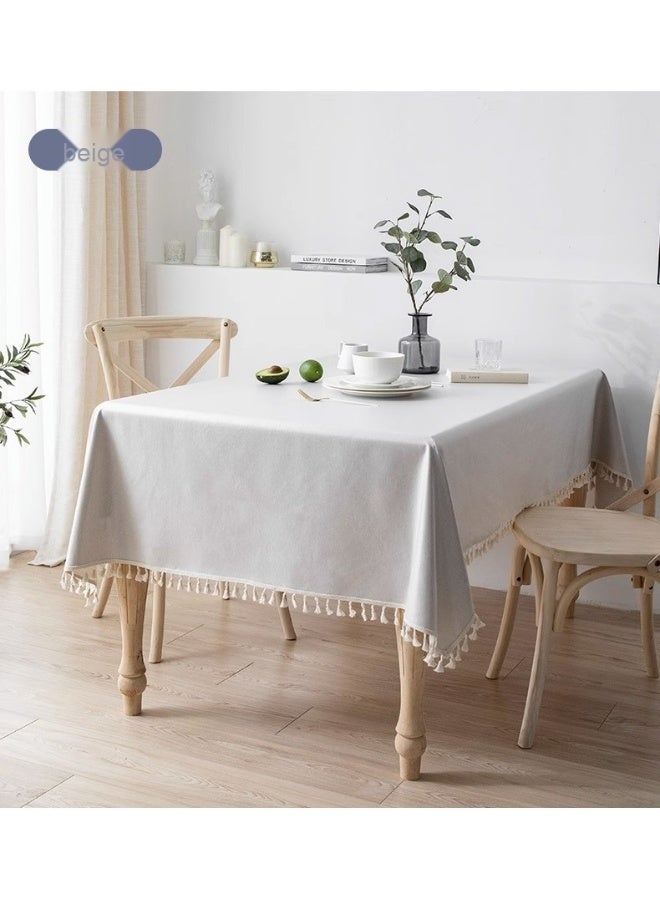 Anna 140*220cm Easy-Clean Waterproof Oil-Resistant Faux Linen Tablecloth with Fringed Edge - Image 2