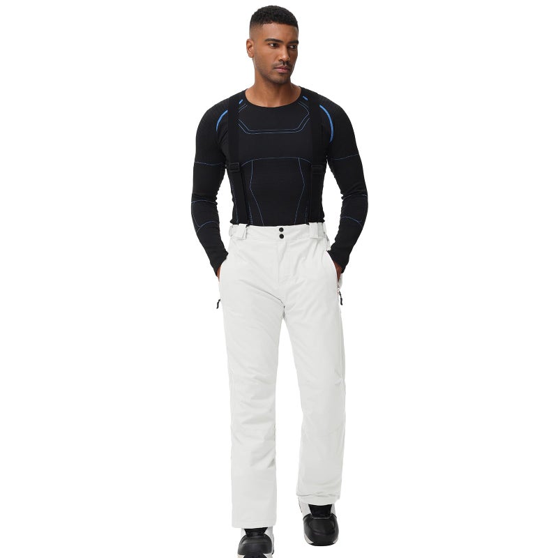 SnowElve Men's Insulated Snow Pants Waterproof Ski Pant for Winter Hiking Bottom Leg Zipper Outdoor Pants Zipper Pockets(YSB-K03,white,M) - Image 2