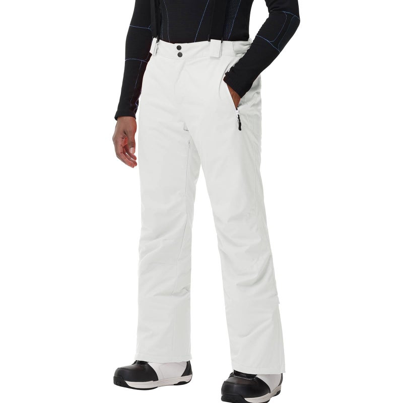 SnowElve Men's Insulated Snow Pants Waterproof Ski Pant for Winter Hiking Bottom Leg Zipper Outdoor Pants Zipper Pockets(YSB-K03,white,M) - Image 1